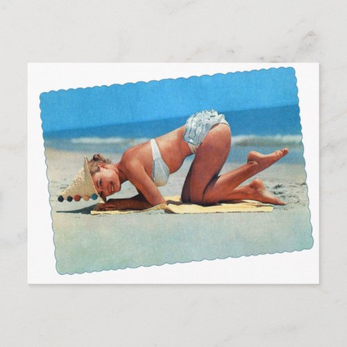 Vintage Pin_Up Bikini Girl Bottoms Up Postcard