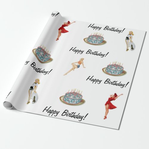 Vintage Pin_Up  Birthday Cake Wrapping Paper