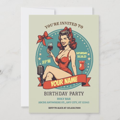 Vintage pin up BIRTHDAY party Invitation