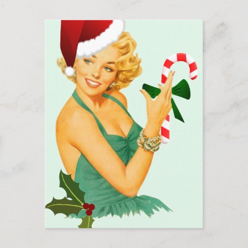 vintage pin up christmas holiday postcard