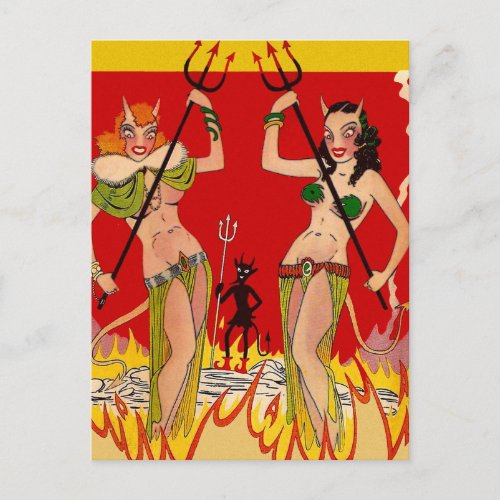 Vintage Pin_Up Devilish Delights Mermaids Postcard