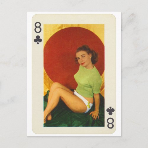 Vintage Pin_Up Eight of Clubs Playing Card