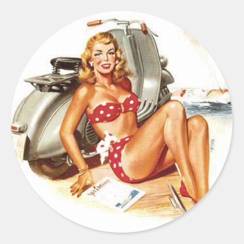 Vintage Pin up girl art Classic Round Sticker