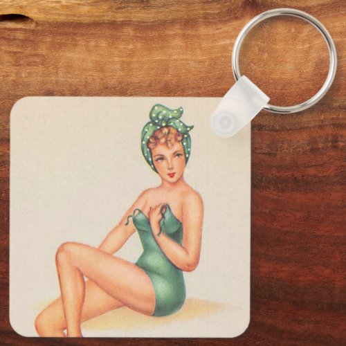  Vintage pin up girl art   Keychain