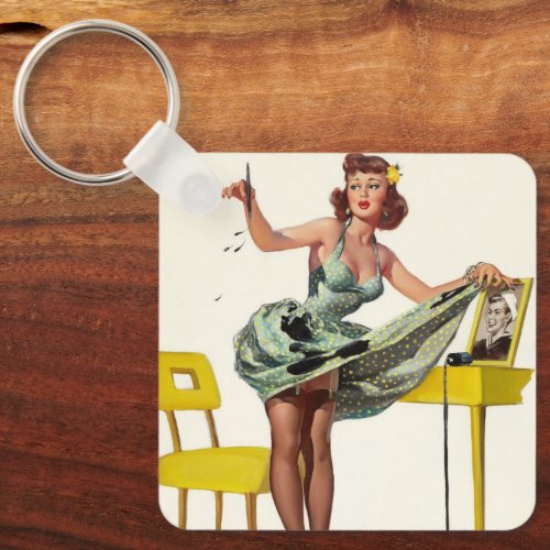  Vintage pin up girl art   Keychain