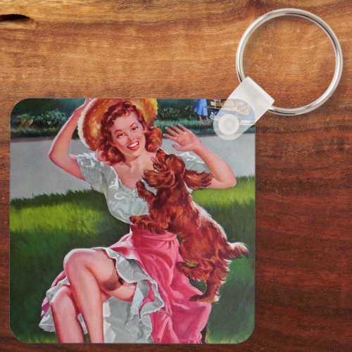  Vintage pin up girl art   Keychain