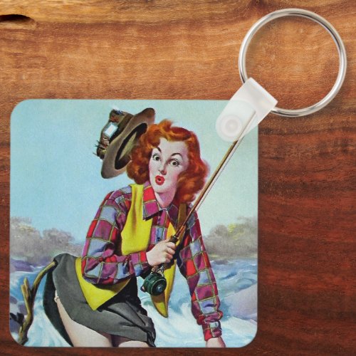  Vintage pin up girl art   Keychain