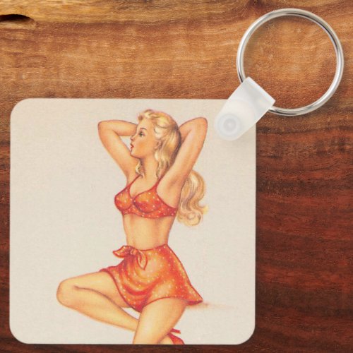  Vintage pin up girl art   Keychain