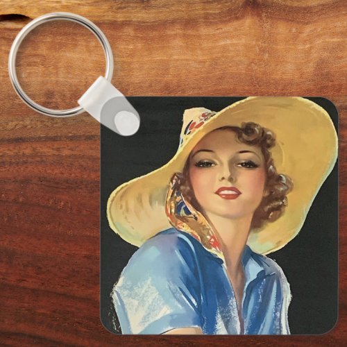  Vintage pin up girl art   Keychain