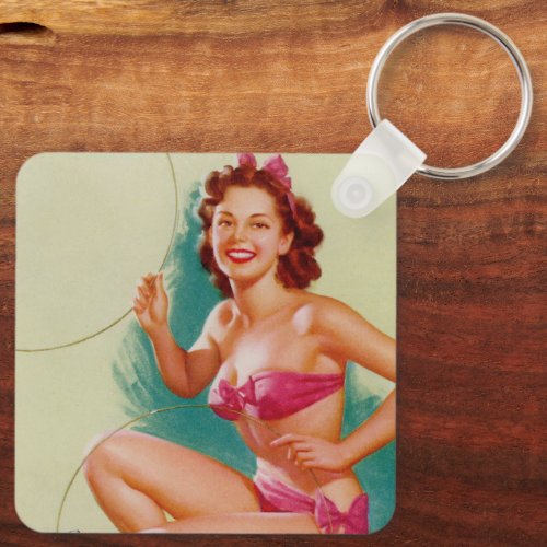 Vintage Pin Up Girl Art _ Keychain