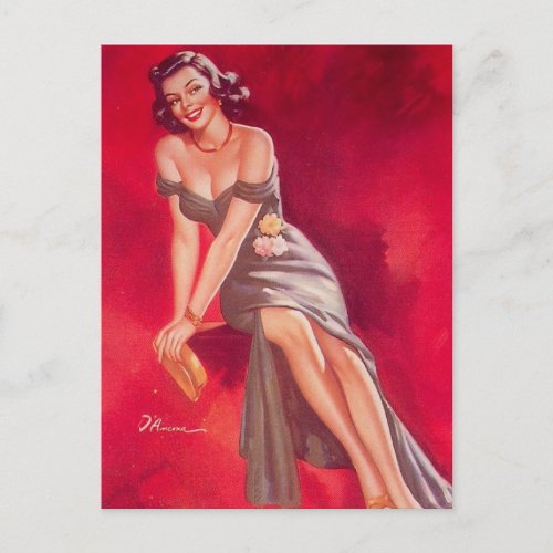 Vintage pin up girl art postcard