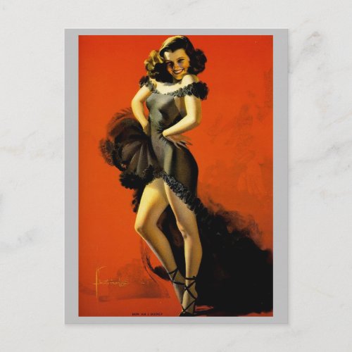 Vintage pin up girl art  postcard