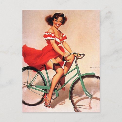 Vintage pin up girl art  postcard