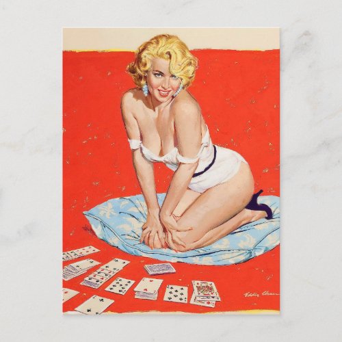 Vintage pin up girl art  postcard