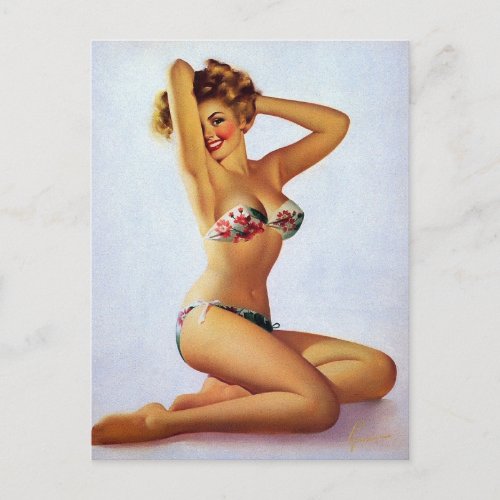 Vintage pin up girl art  postcard