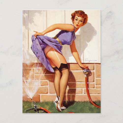 Vintage pin up girl art postcard