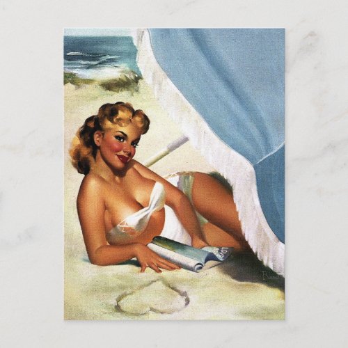 Vintage pin up girl art postcard