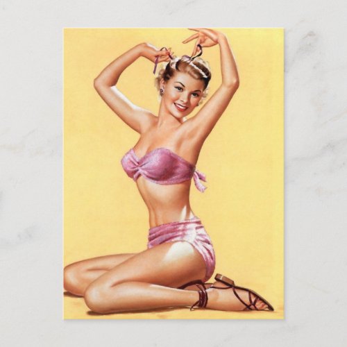 Vintage pin up girl art  postcard