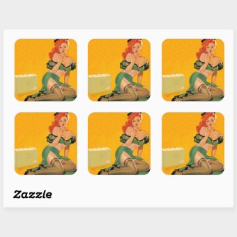 Vintage Pin Up Girl Art Square Sticker Zazzle Vintage Pin Up Girl Art Square Sticker Zazzle