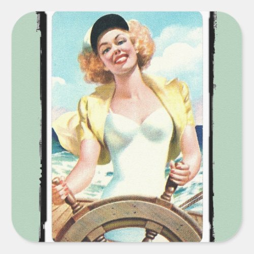 Vintage Pin up girl art Square Stickers