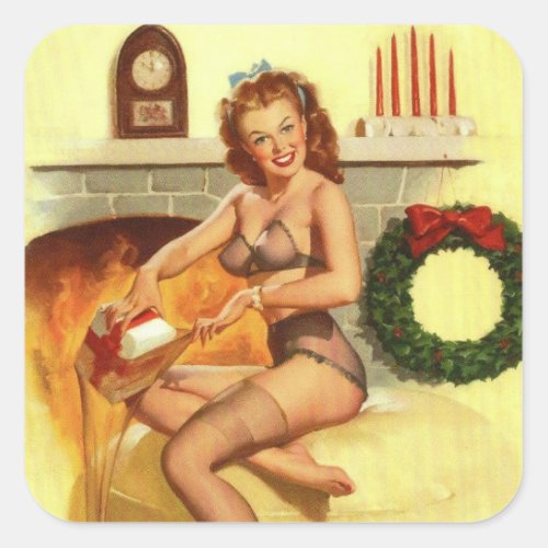 Vintage Pin up girl art Square Stickers
