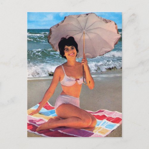  Vintage pin up girl Bikini Beach  postcard