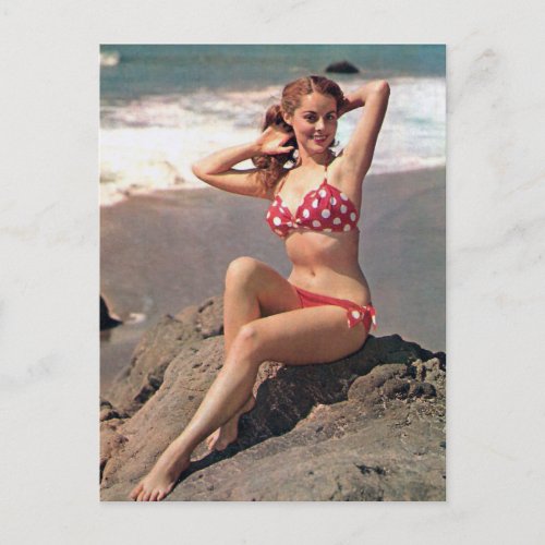  Vintage pin up girl Bikini Beach  postcard