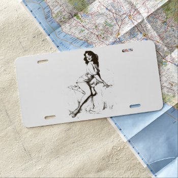 Vintage Pin Up Girl Black And White License Plate by PNGDesign at Zazzle
