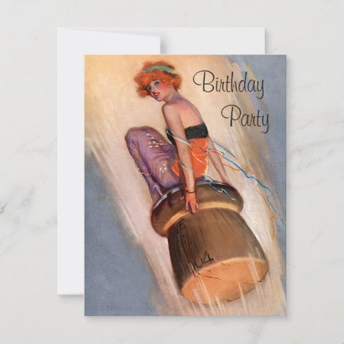 Vintage Pin Up Girl  Champagne Cork Birthday Invitation