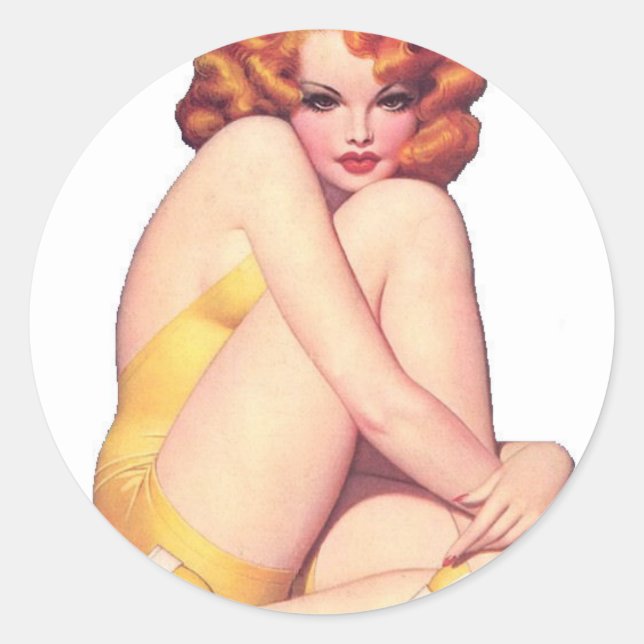 Vintage Pin Up Girl Classic Round Sticker (Front)
