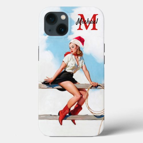 Vintage Pin Up Girl Custom Name Christmas iPhone 13 Case