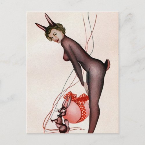Vintage Pin Up Girl Easter Postcard