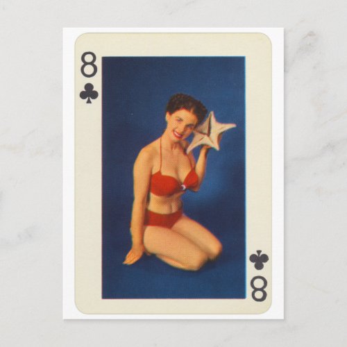Vintage Pin_Up Girl Eight of Clubs Playing Card