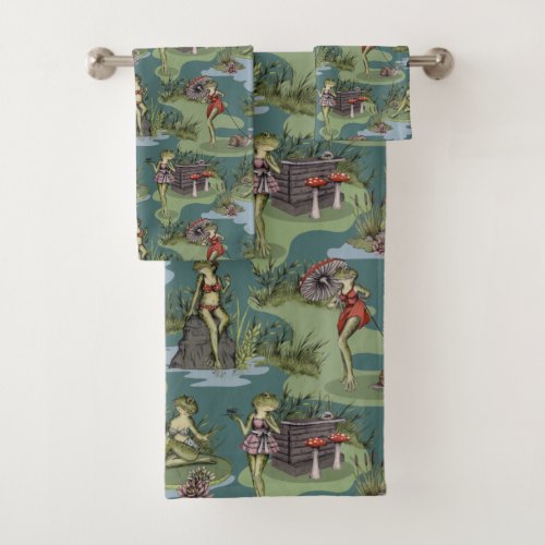 Vintage Pin_Up Girl Frogs Bath Towel Set