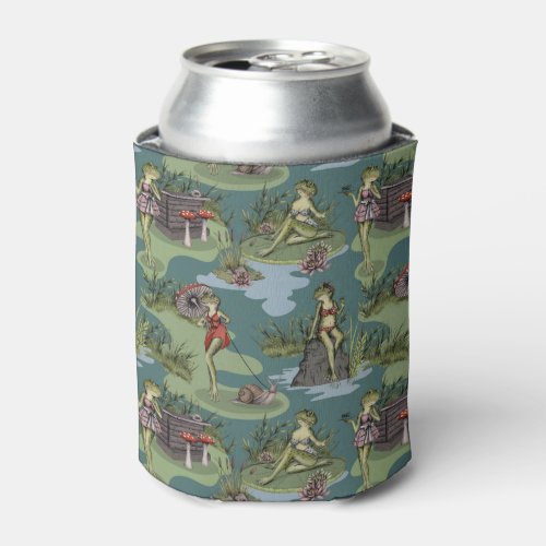 Vintage Pin_Up Girl Frogs Can Cooler