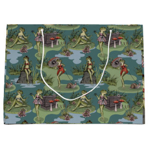 Vintage Pin-Up Girl Frogs Large Gift Bag