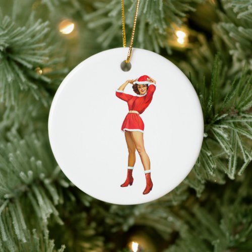 Vintage Pin up girl _ Happy Holidays Ceramic Ornament