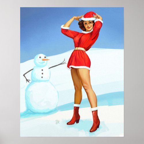 Vintage Pin up girl _ Happy Holidays Poster