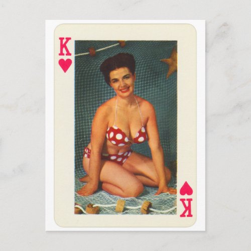 Vintage Pin_Up Girl King of Hearts Playing Card