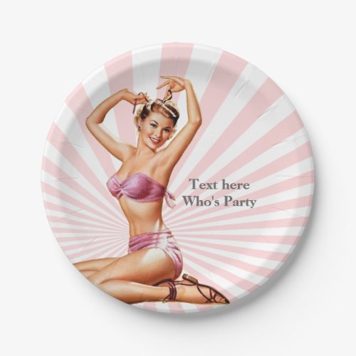 vintage pin up girl lady woman Paper Plate