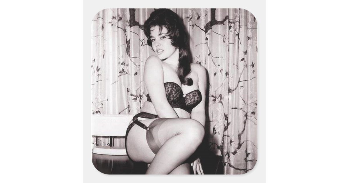 Vintage Pin up girl lingerie model photo Square Sticker
