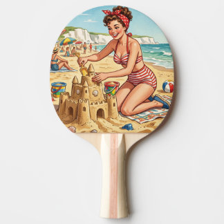 Vintage Pin Up Girl Making Sandcastle Ping Pong Paddle