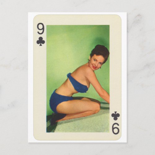Vintage Pin_Up Girl Nine of Clubs Playing Card
