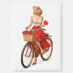 Vintage Pin-Up Girl on Bicycle with Roses  Magnet