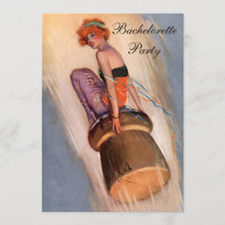 Vintage Pin Up Girl on Champagne Cork Bachelorette Invitation