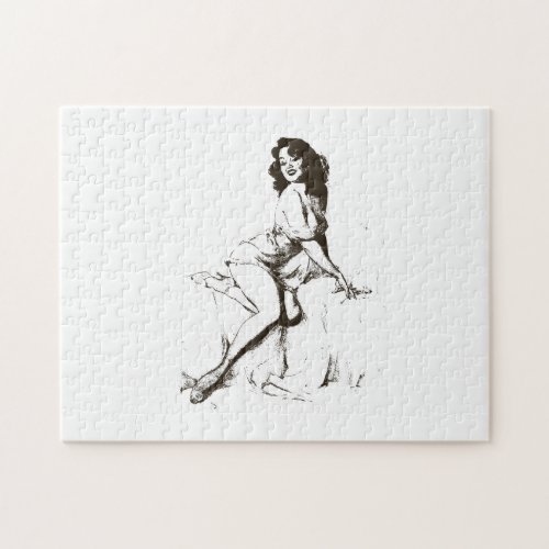 Vintage Pin Up Girl outline Jigsaw Puzzle