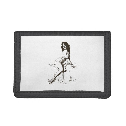 Vintage Pin Up Girl outline Trifold Wallet