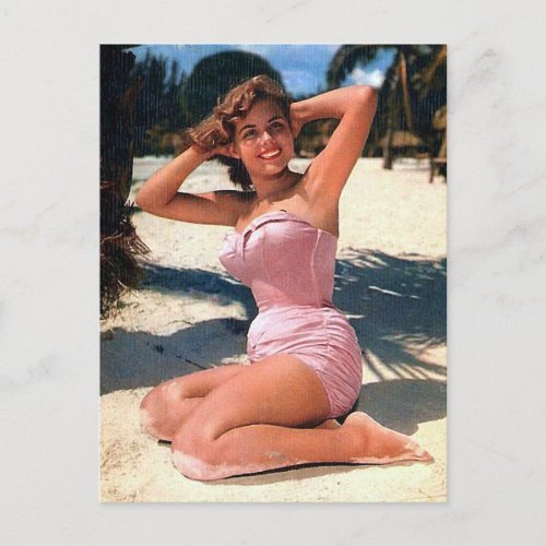 Vintage Pin up Girl  Pink Swimsuit Postcard