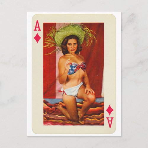 Vintage Pin_Up Girl Playing Card Ace of Diamonds