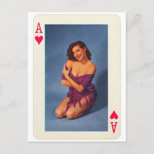 Vintage Pin Up Girl Playing Card Ace of Hearts